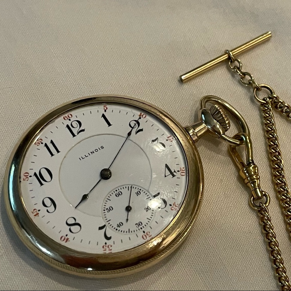 NICE! Illinois 16s Antique Gold Filled Pocket Watch & Chain